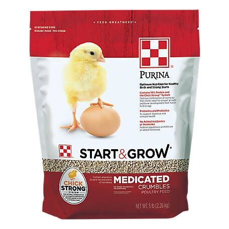 Purina Start & Grow Medicated Feed Crumbles, 5-lb Bag