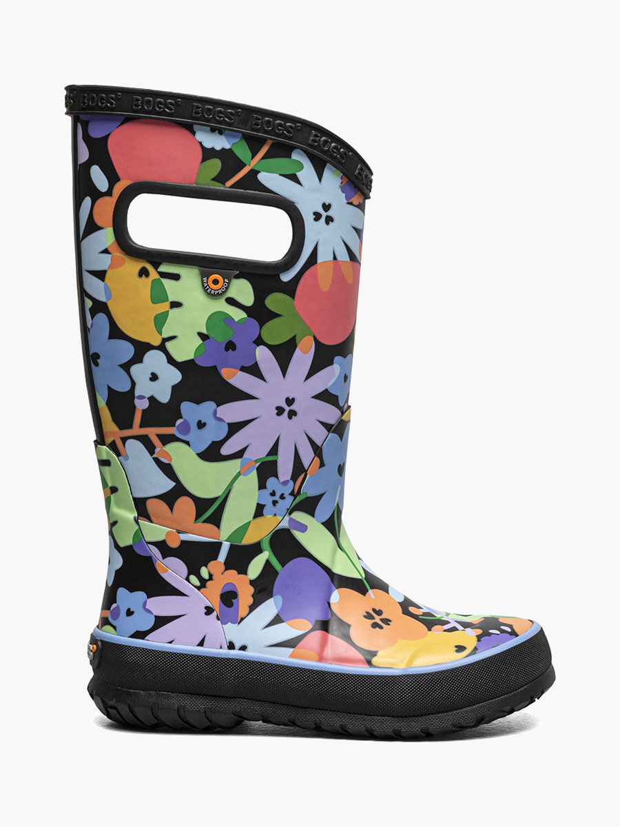 Bogs Kids' Overlap Flowers Rainboots in Black