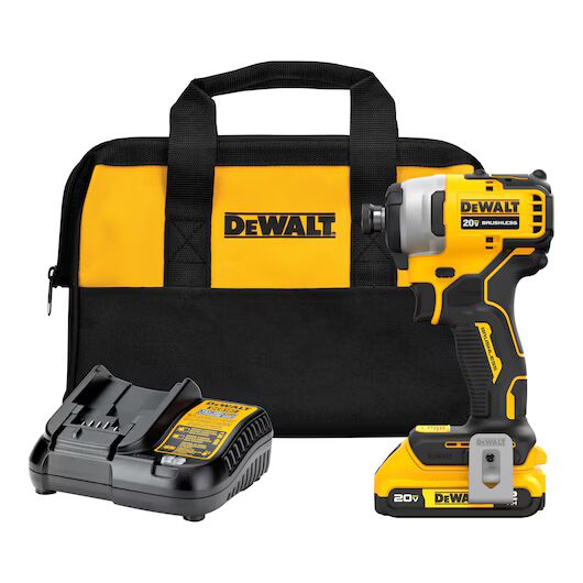 DEWALT Atomic 20V Max Brushless Cordless Compact Impact Driver Kit, 1/4-In