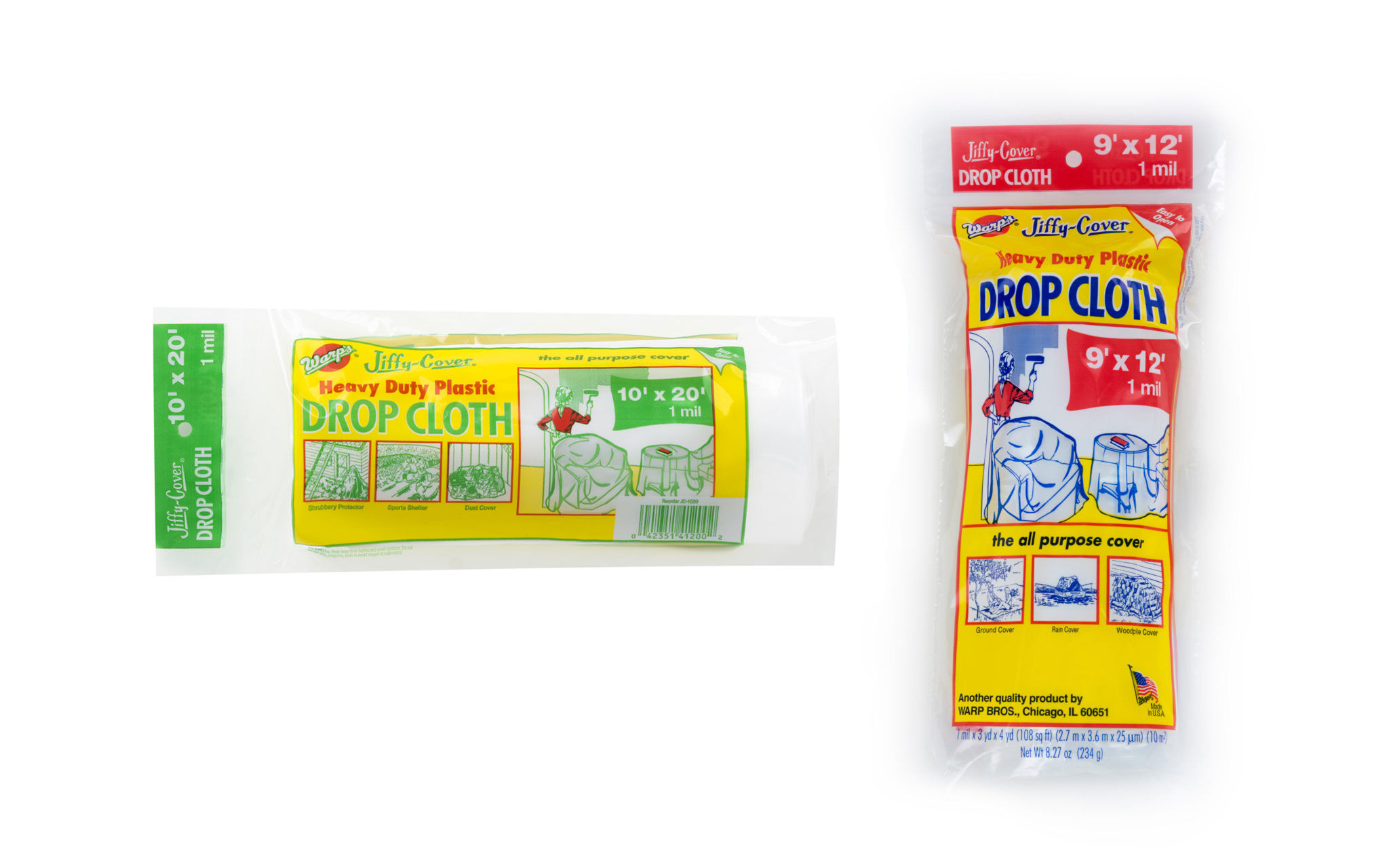 Warp's Jiffy-Cover Plastic Drop Cloth, 0.4-mil x 9-Ft x 12-Ft