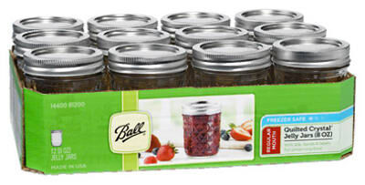 Regular Mouth 8-Oz Quilted Crystal Glass Mason Jar, 12 Pack