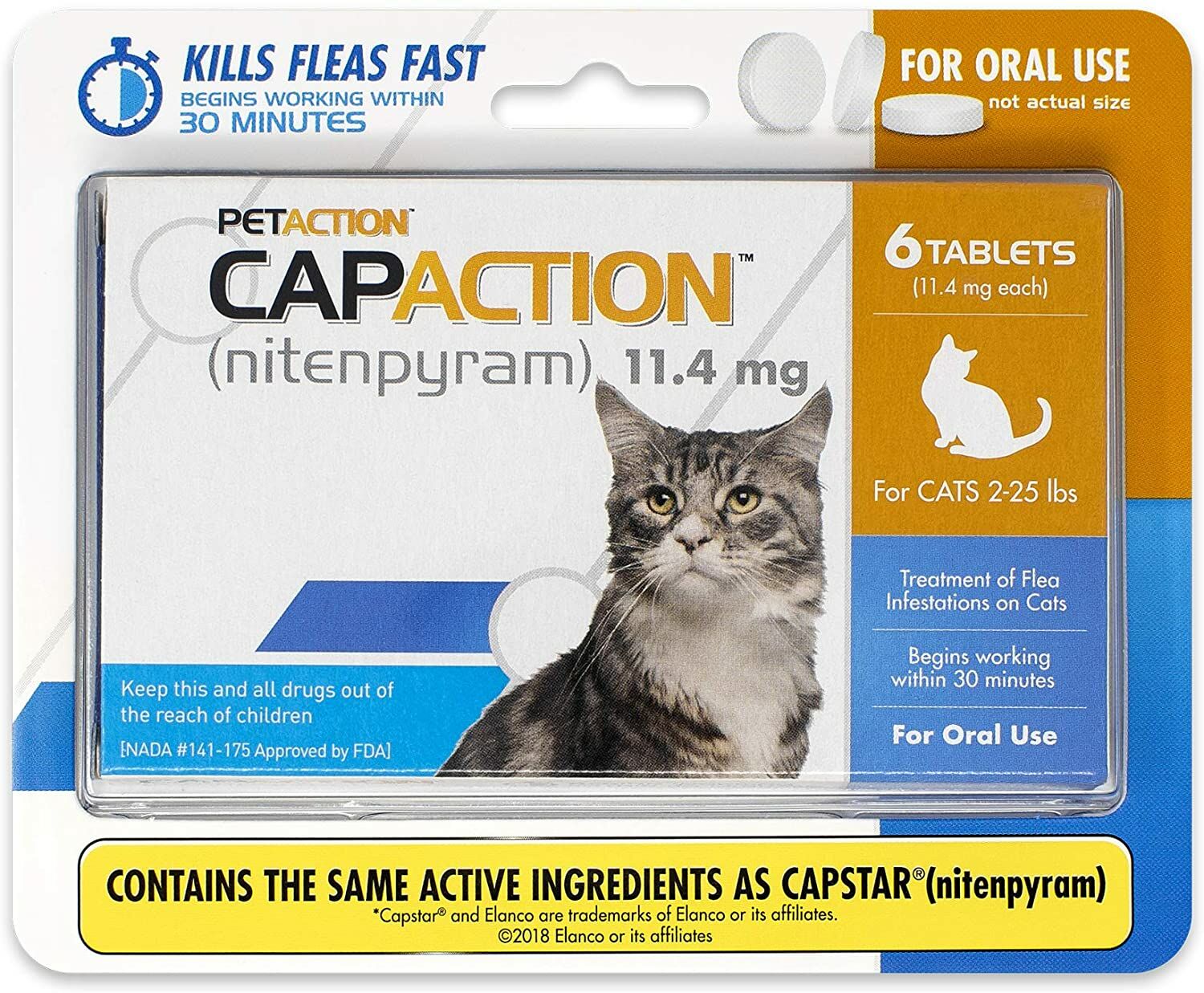 CapAction Fast-Acting Flea Treatment for Cats 2-Lbs to 25-Lbs, 6 Pack
