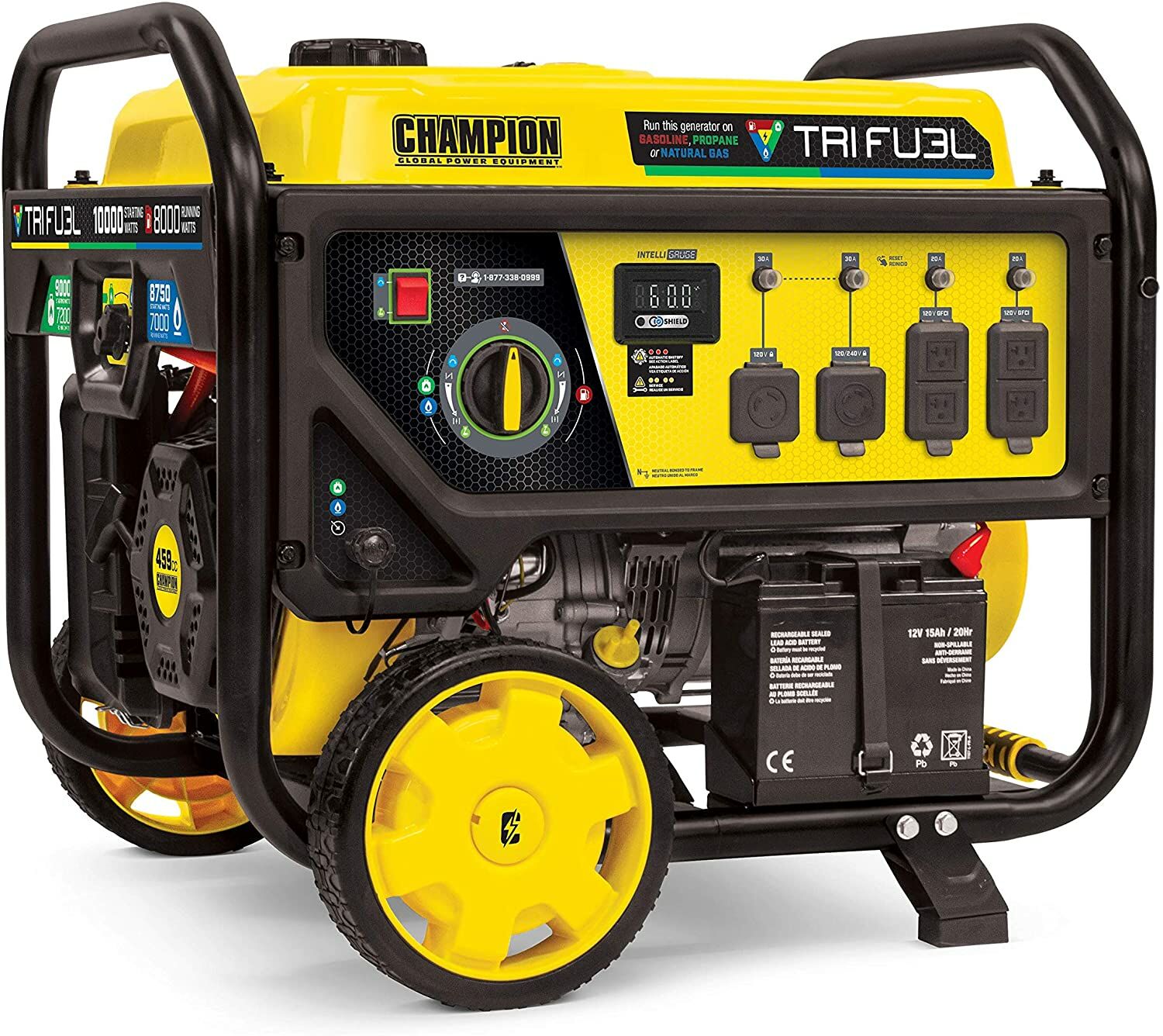 Champion Power Equipment 8000-Watt Portable Tri-Fuel Electric Start CO Shield Generator