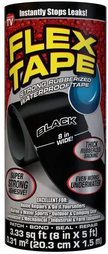 Flex Tape Rubberized Waterproof Tape, 8-In x 5-Ft Roll in Black