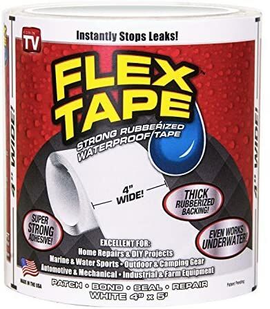 Flex Tape Rubberized Waterproof Tape, 4-In x 5-Ft Roll in White
