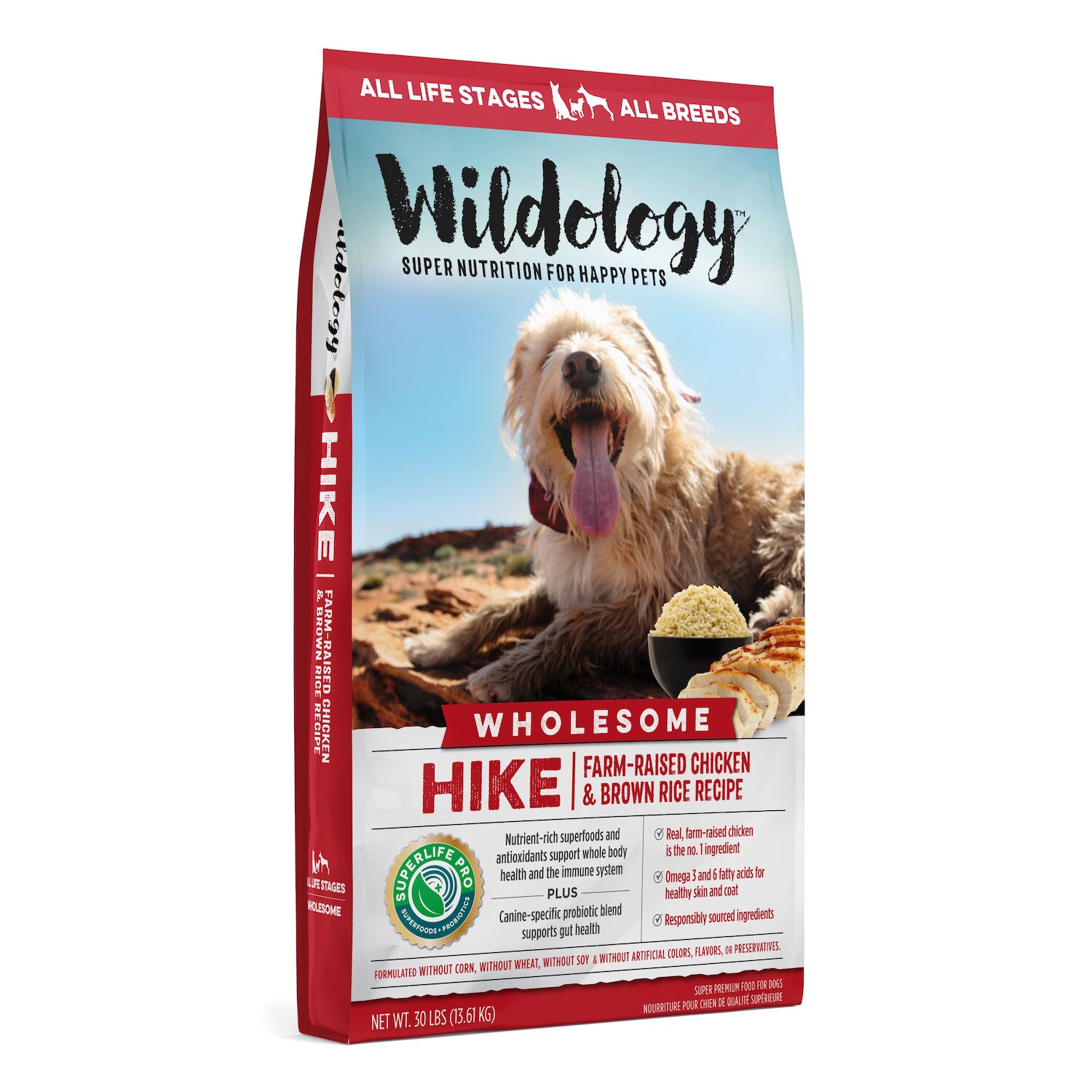 Wildology HIKE Farm-Raised Chicken & Brown Rice Recipe Dog Food, 30-Lb