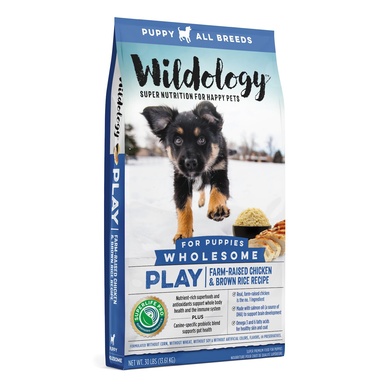 Wildology PLAY Puppy Farm-Raised Chicken & Brown Rice Recipe Dog Food, 30-Lb