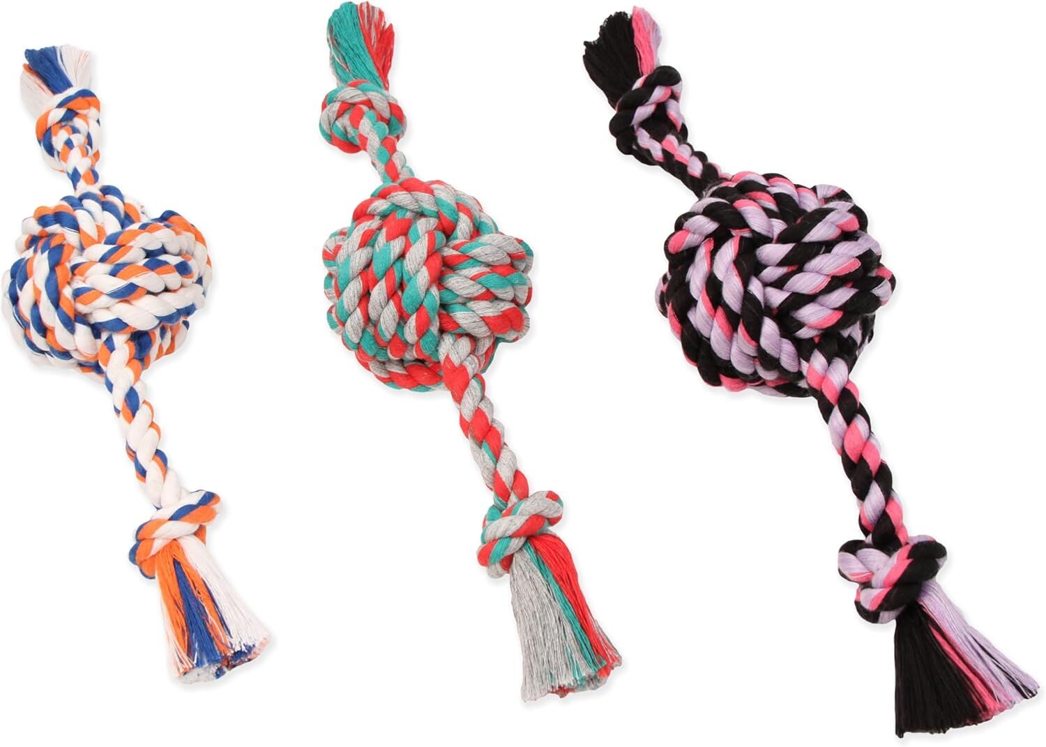 Mammoth Small 13-In Color Monkey Fist Ball w/Rope End Dog Toy