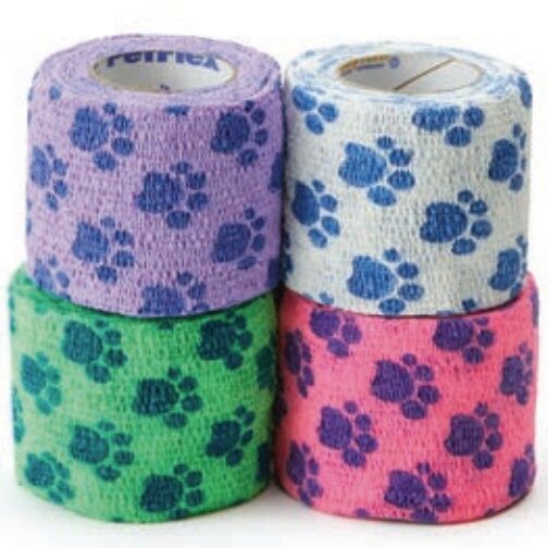 Andover PetFlex Self-Adhering Elastic Bandage Paw Print Assorted Colors, 2-In x 5-Yd
