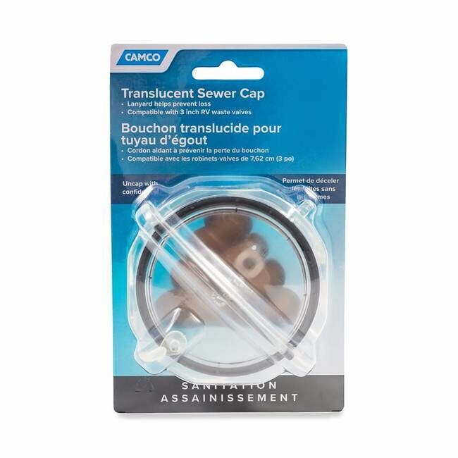 Camco Clear RV Sewer Cap With Lanyard