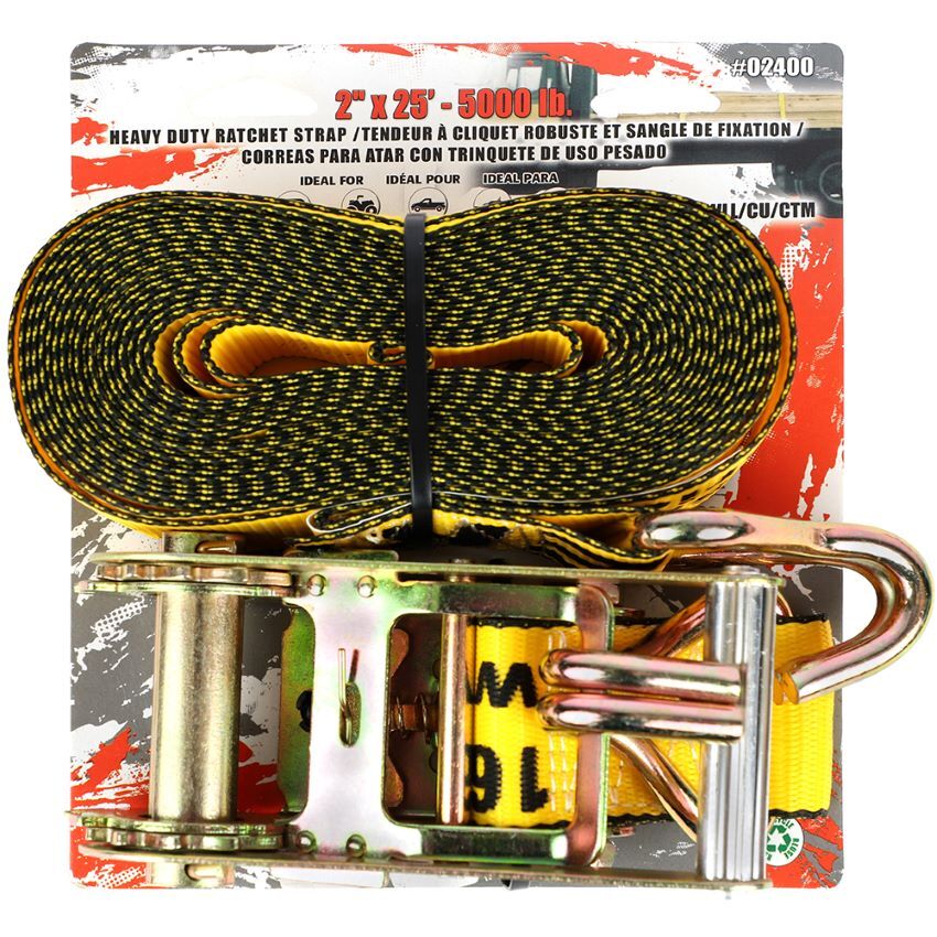 Erickson Ratchet Strap with Double J-Hooks, 2-In x 25-Ft, 5000-Lb