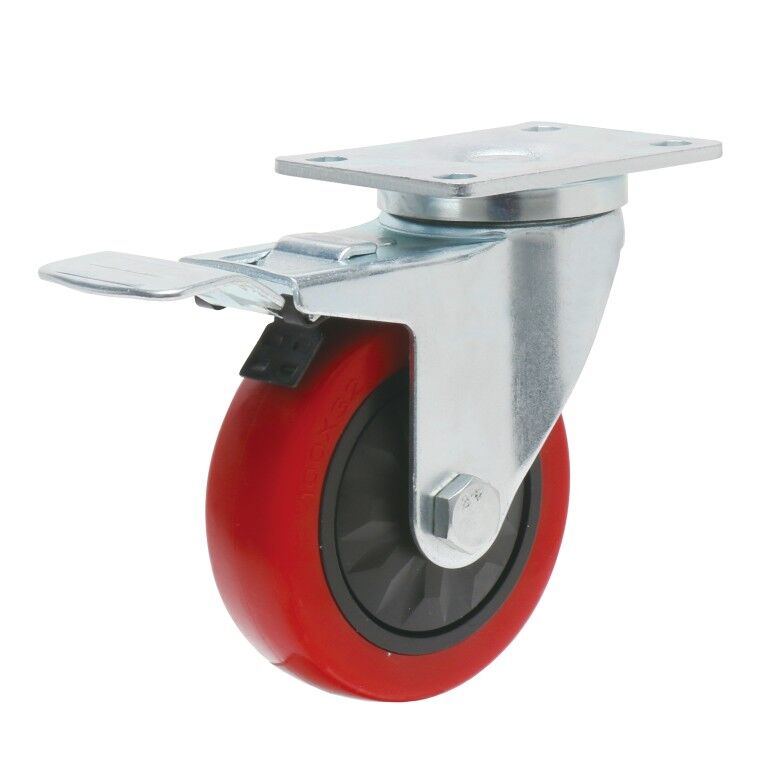 Precision Casters + Wheels 4In Swivel Plate Polyurethane Caster with Brake 