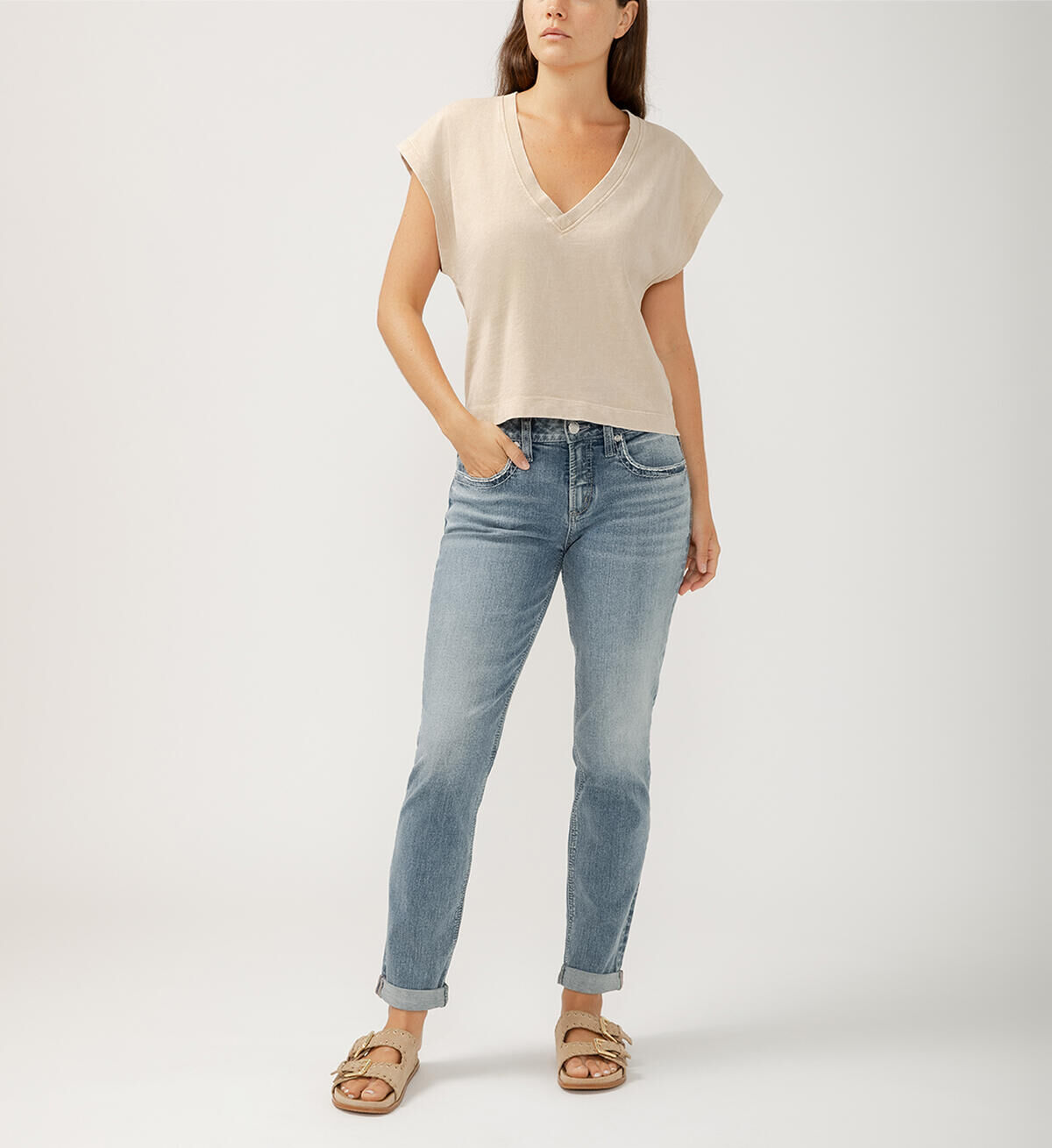 Silver Jeans Co. Women's Boyfriend Mid Rise Slim Leg Jeans