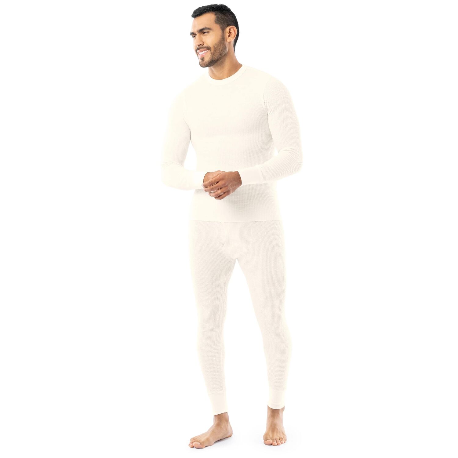 Indera Mills Men's Traditional John Top And Bottom Set in Natural