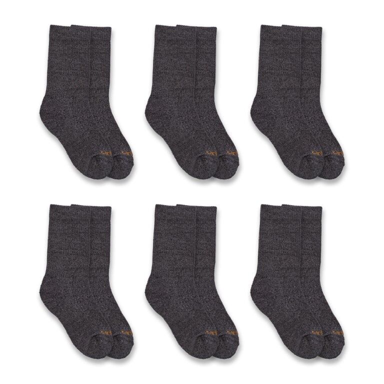 Carhartt Kids' Lightweight Crew Sock 6-Pk in Black