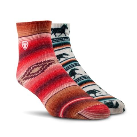 Ariat Women's Serape Horseprint Quarter Crew 2-Pk in Black/Serape
