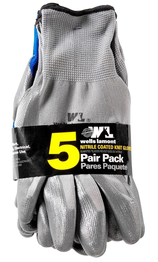 Wells Lamont Men's Nitrile Coated (5-Pack) Gloves - Gray, L