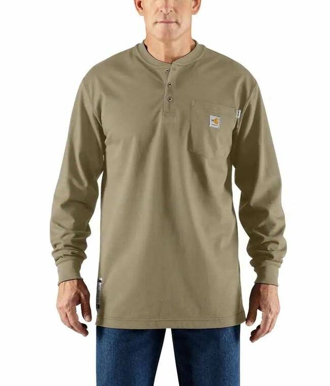 Carhartt Men's Flame Resistant Force Loose Fit Midweight Long-Sleeve Pocket Henley T-Shirt