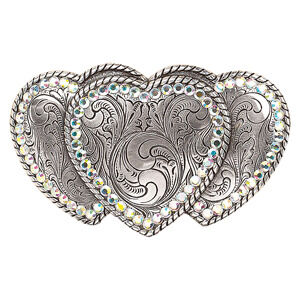 M & F Western Women's Nocona Triple Hearts Belt Buckle in Silver