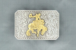 M & F Western Men's Bucking Bronc Belt Buckle in Silver/Gold