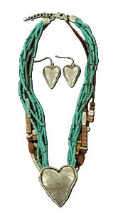 M & F Western Silver Heart Pendant Set