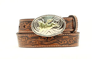 M & F Western Boy's Bullrider Leather Belt in Brown