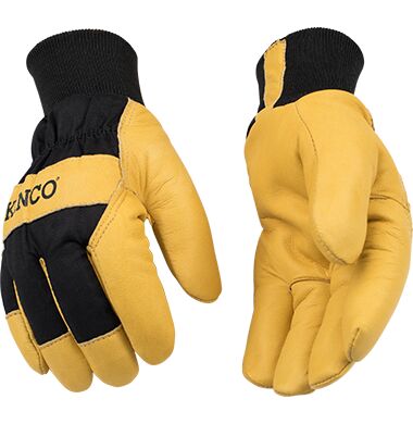 Kinco Men's Lined Grain Deerskin Palm With Knit Wrist Gloves in Tan/Blue