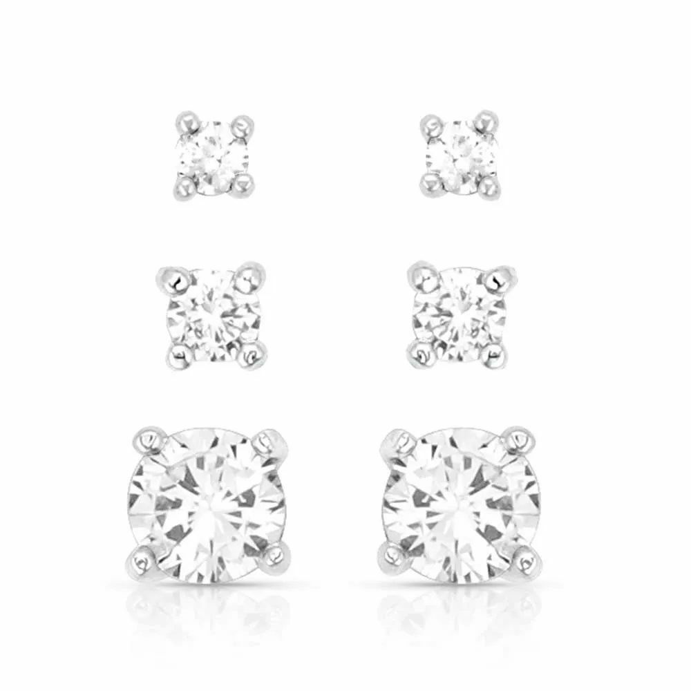 Montana Silversmiths Shine Bright Triple Crystal Post Earring Set