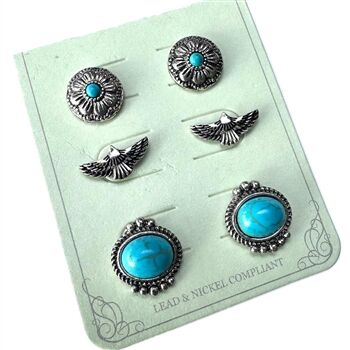 Wyo-Horse 3 Pair of Turquoise Free Bird Earrings