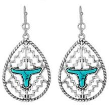 Wyo-Horse Women's Aztec Tear Drop Steer Earrings