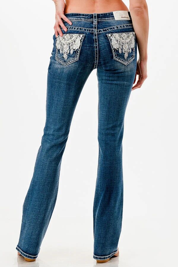 Grace In LA Women's Lunar Dreamcatcher Rhinestone Pocket Plus Size Jeans