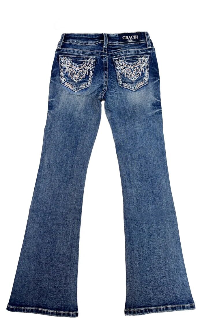 Grace In LA Girl's Steer Head Leopard Trim Bootcut Jean