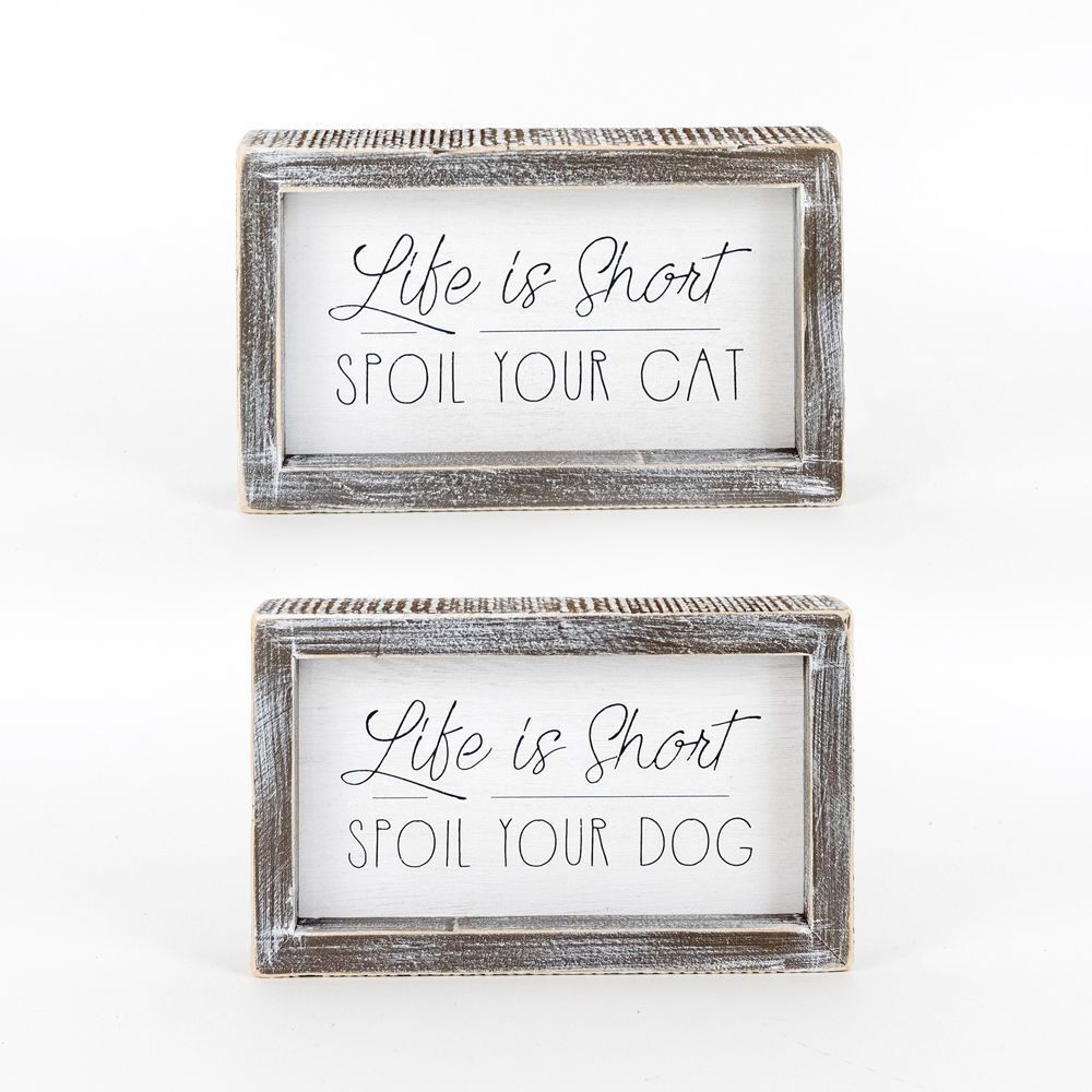 Adam & Co. Reversible Wood Frame White & Black Short Sign, 7-In x 4-In x 1.5-In