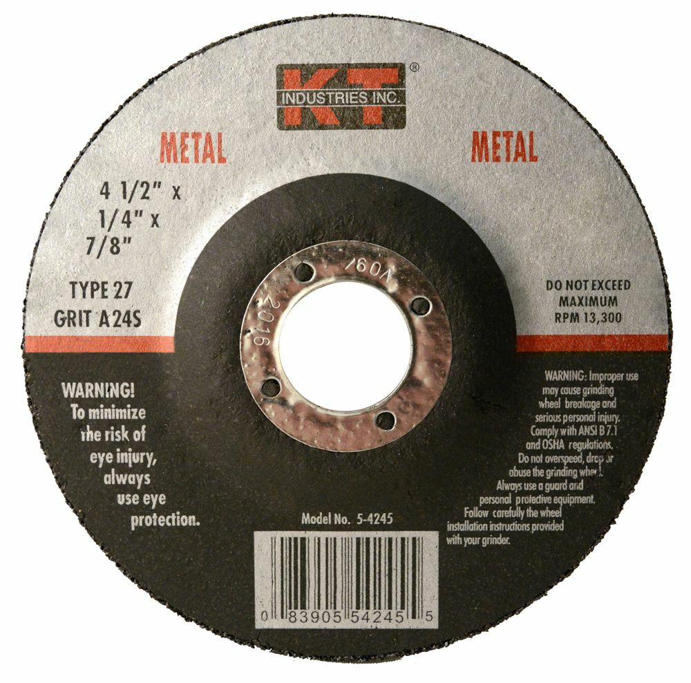 KT Industries Metal Grinding Wheel Type 27, 4 1/2-In x 1/4-In x 7/8-In