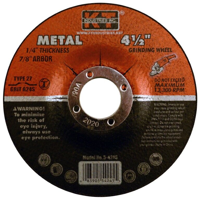 KT Industries Metal Grinding Wheel Type 27, 4 1/2-In x 1/4-In x 7/8-In