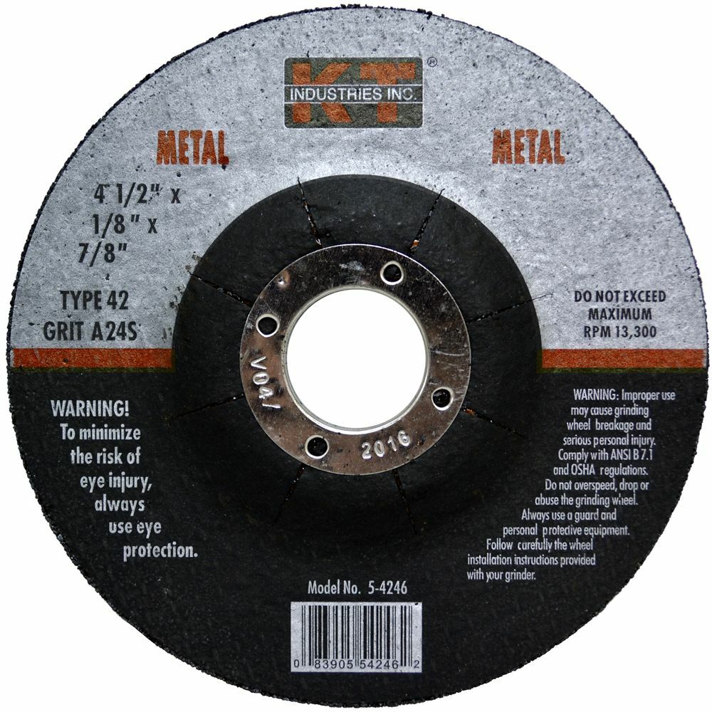 KT Industries Metal Grinding Wheel Type 27, 4 1/2-In x 1/8-In x 7/8-In