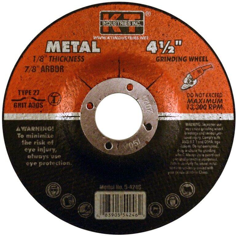 KT Industries Metal Grinding Wheel Type 27, 4 1/2-In x 1/8-In x 7/8-In