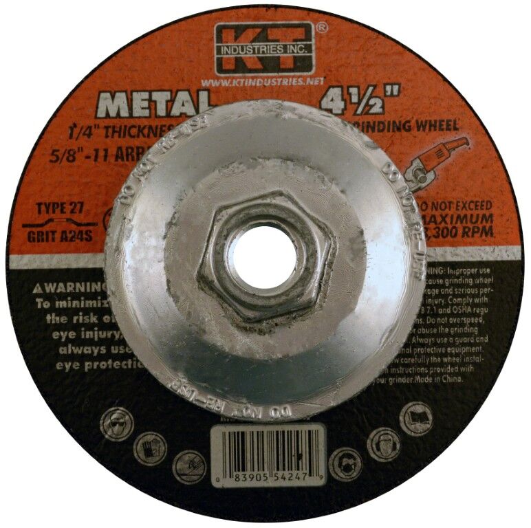 KT Industries Metal Grinding Wheel Type 27, 4 1/2-In x 1/4-In x 5/8-In - 11