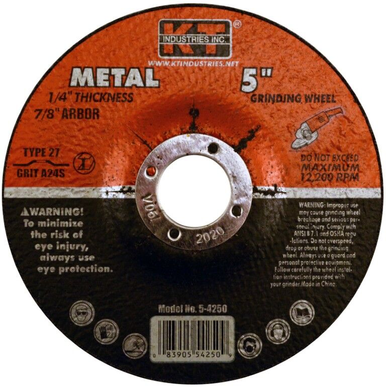 KT Industries Metal Grinding Wheel Type 27, 5-In x 1/4-In x 7/8-In