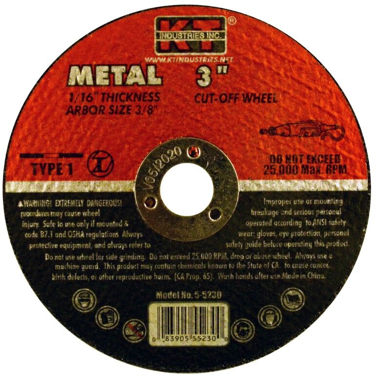 KT Industries Metal Cut-Off Wheel Type 1, 3-In x 1/16-In x 3/8-In