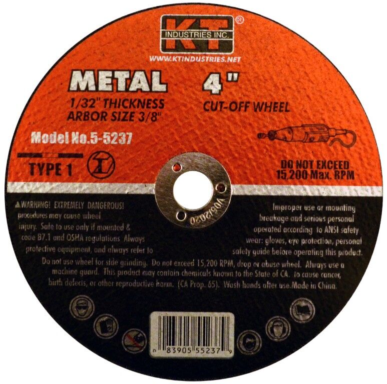 KT Industries Metal Cut-Off Wheel Type 1, 4-In x 1/32-In x 3/8-In