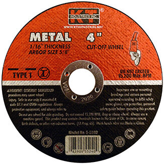 KT Industries Metal Cut-Off Wheel Type 1, 4-In x 1/16-In x 5/8-In