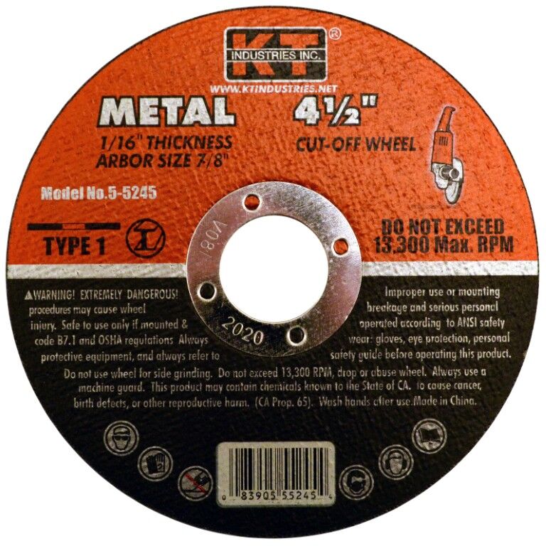 KT Industries Metal Cut-Off Wheel Type 1, 4 1/2-In x 1/16-In x 7/8-In
