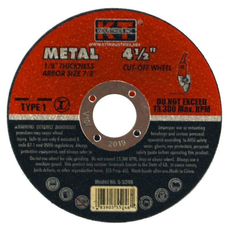 KT Industries Metal Cut-Off Wheel Type 1, 4 1/2-In x 1/8-In x 7/8-In