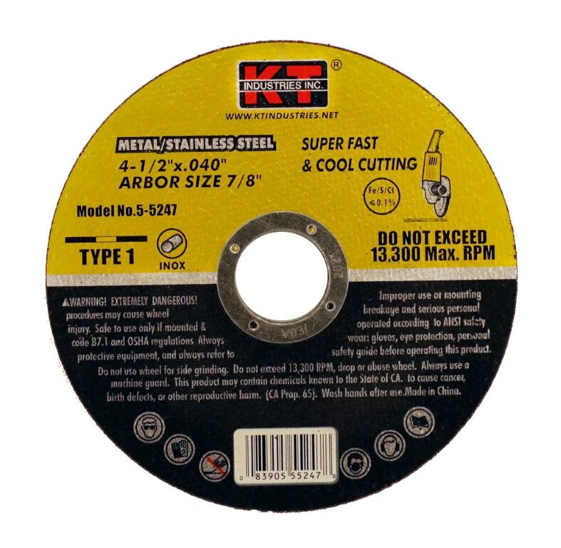 KT Industries Metal/Stainless Steel Cut-Off Wheel Type 1, 4 1/2-In x 0.04-In x 7/8-In