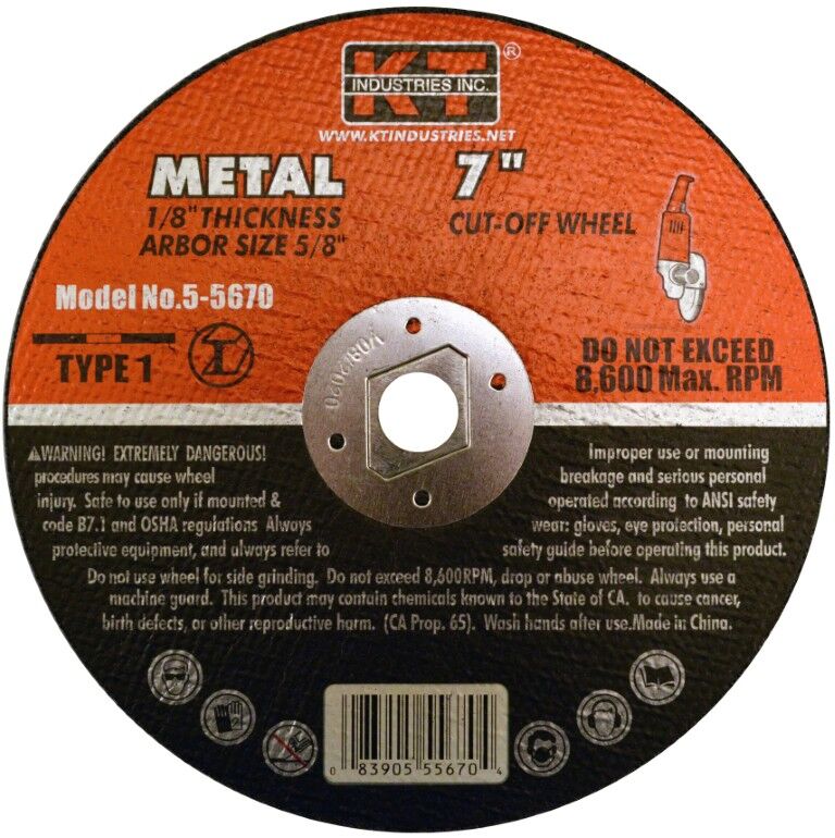 KT Industries Metal Cut-Off Wheel Type 1, 7-In x 1/8-In x 5/8-In