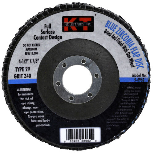 KT Industries 4-1/2 X 7/8" 40G T29 Blue Zirc Flap Disc