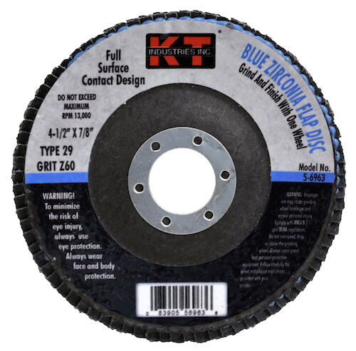 KT Industries 4-1/2 X 7/8" 60G T29 Blue Zirc Flap Disc