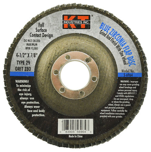 KT Industries 4-1/2 X 7/8" 80G T29 Blue Zirc Flap Disc