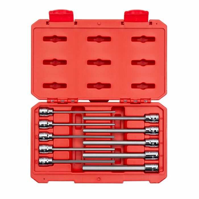 Tekton 3/8 Inch Drive Long Hex Bit Socket Set, 10 Piece